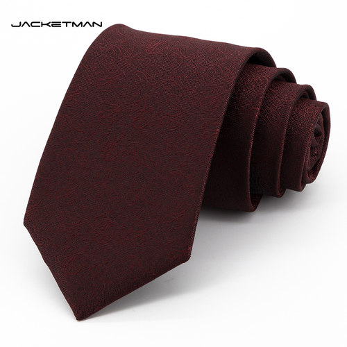 Jacketman酒红富贵花纹领带