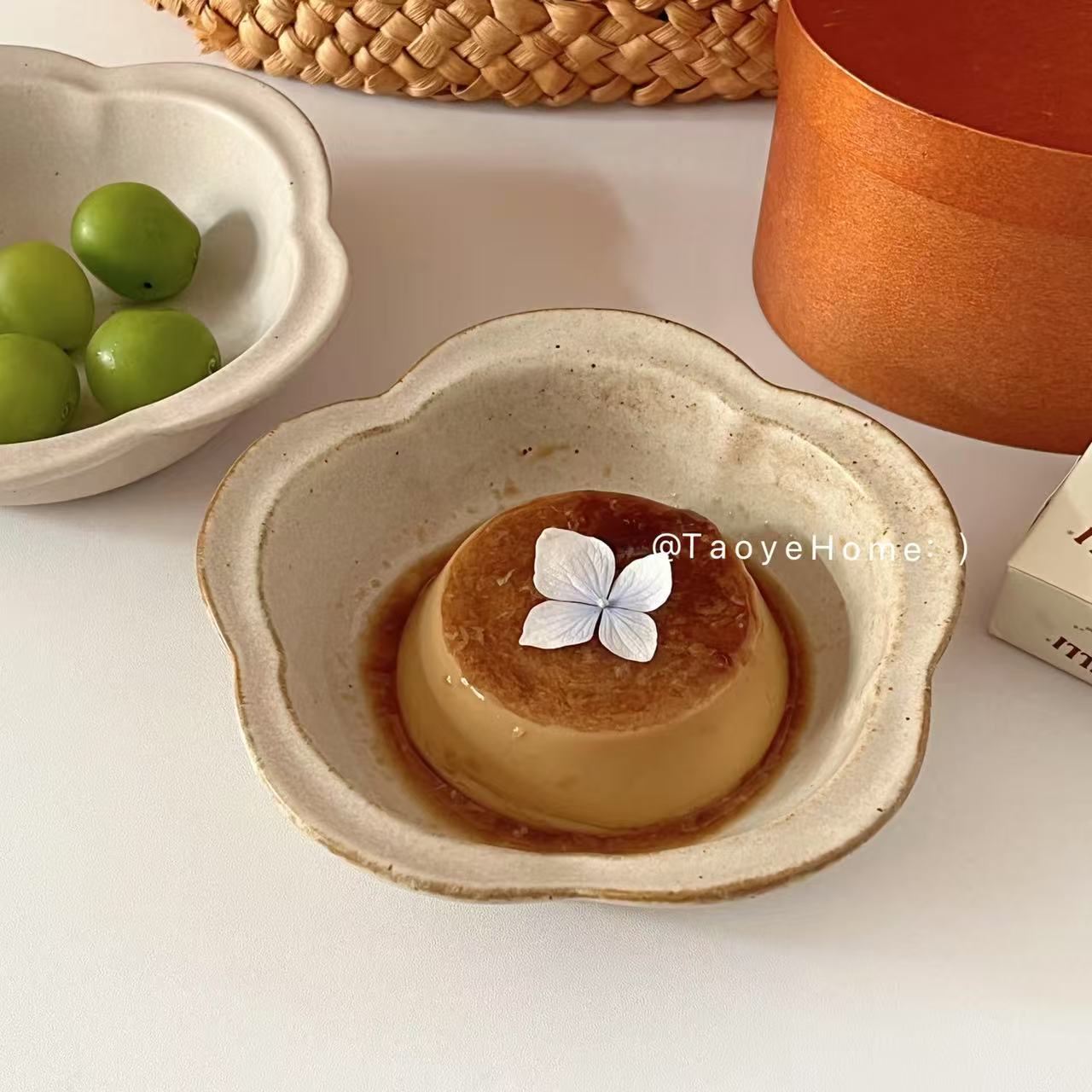 高颜值景德镇粗陶花朵碗复古家用好看早餐燕麦水果沙拉甜品碗日式