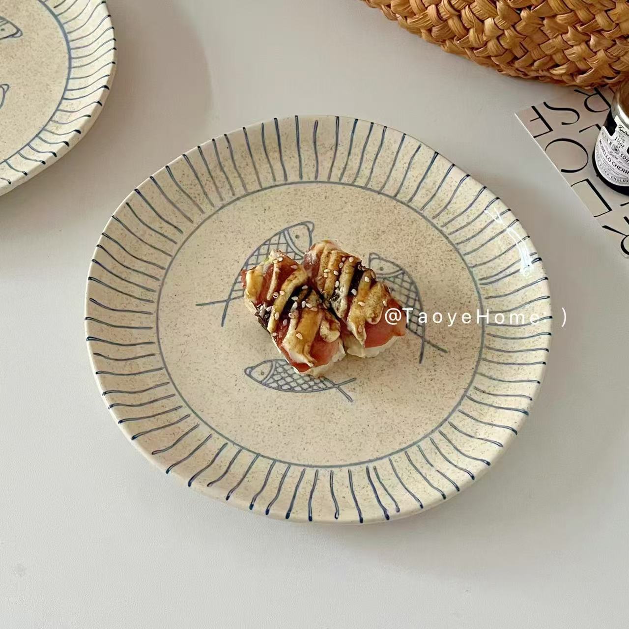 复古粗陶手作沙拉早餐甜品盘子