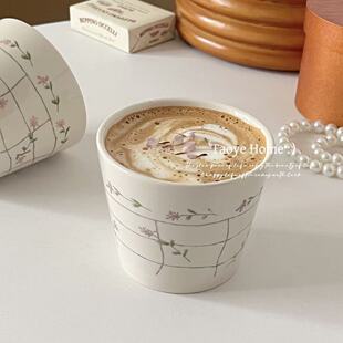 法式手绘花卉陶瓷猪口杯咖啡杯复古手握杯高颜值拿铁拉花杯子可爱