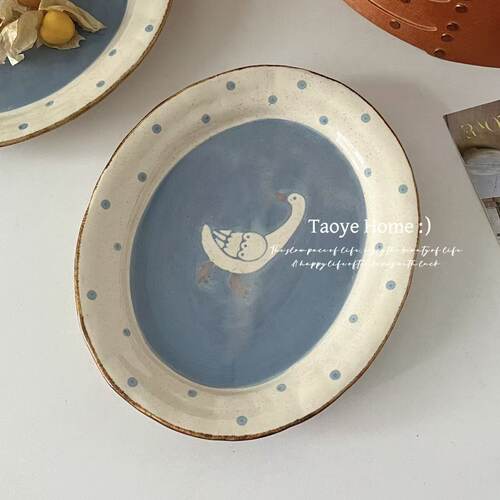 可爱手绘大鹅餐具高颜值菜盘甜品