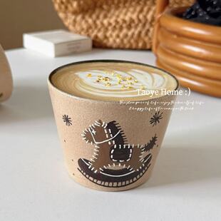 景德镇手作釉下彩拼布木马咖啡杯猪口杯拉花杯子复古手握杯礼物