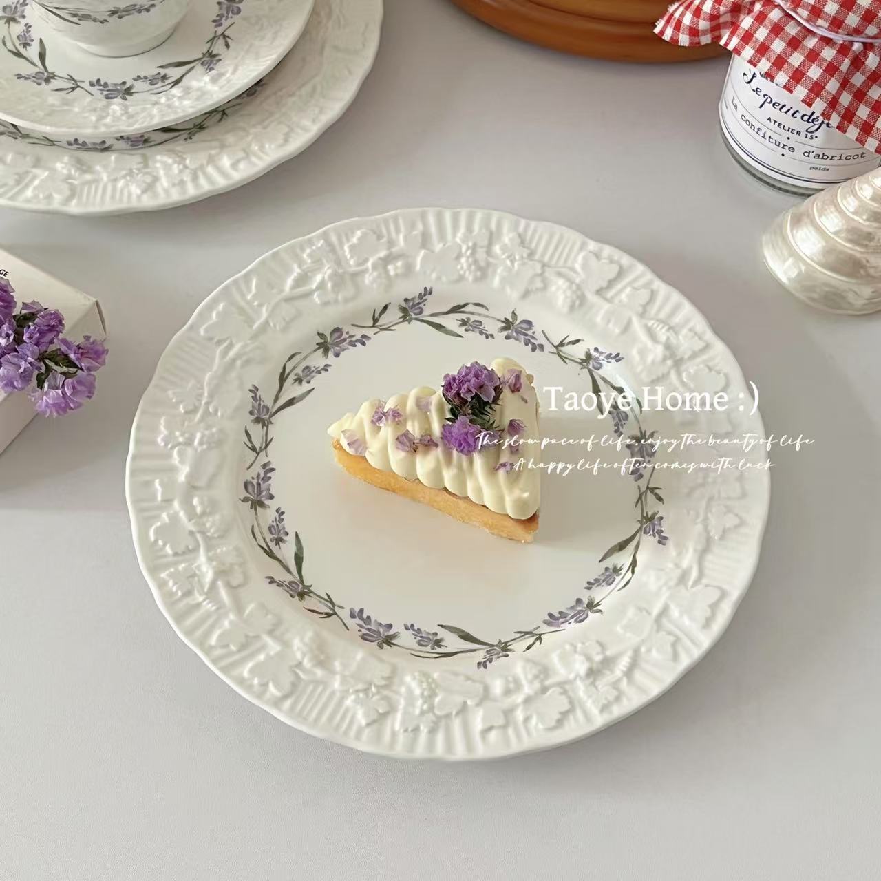 法式复古浮雕陶瓷盘甜品盘子