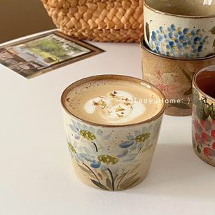 复古景德镇手作粗陶猪口杯釉下彩咖啡杯手握杯拿铁拉花杯子茶杯
