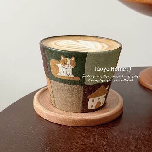 景德镇手作猫咪猪口杯复古拉花杯