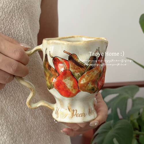 复古油画马克杯小众拿铁咖啡杯