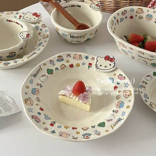 可爱手绘猫咪餐具高颜值菜盘饭碗