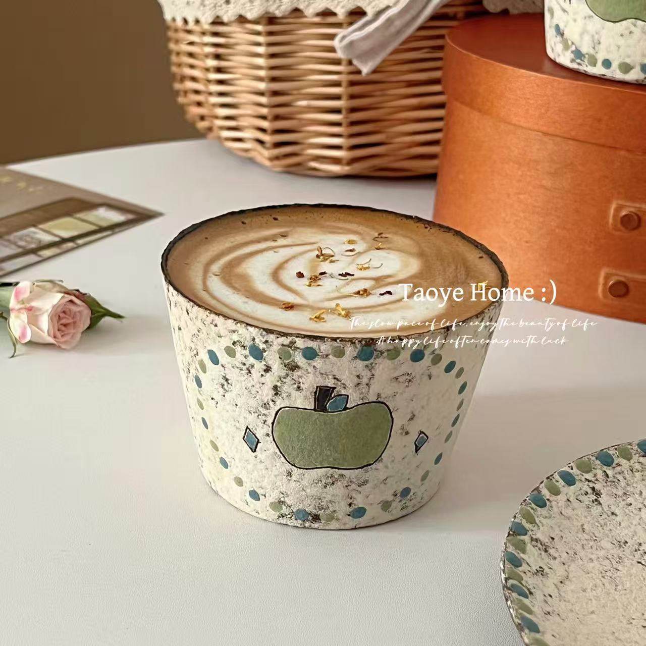 景德镇复古手作苹果粗陶咖啡杯高颜值小众杯子猪口杯马克杯拿铁杯,餐饮具,咖啡杯,淘宝优惠券,粉丝福利购,淘宝优惠卷