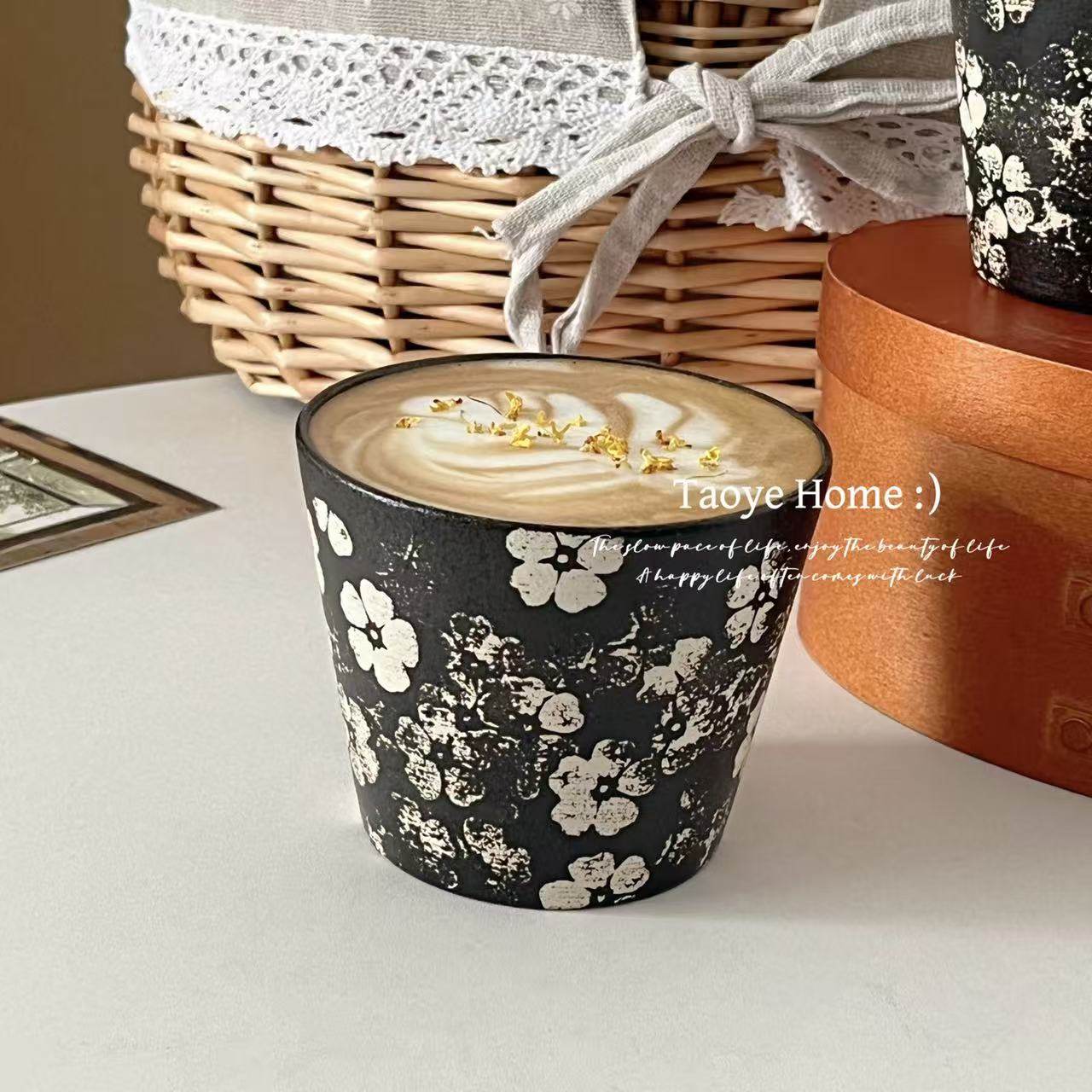景德镇手绘釉下彩复古黑繁花咖啡杯猪口杯紫砂泥手握拉花杯礼物,餐饮具,咖啡杯,淘宝优惠券,粉丝福利购,淘宝优惠卷