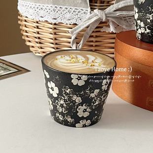 景德镇手绘釉下彩复古黑繁花咖啡杯猪口杯紫砂泥手握拉花杯礼物