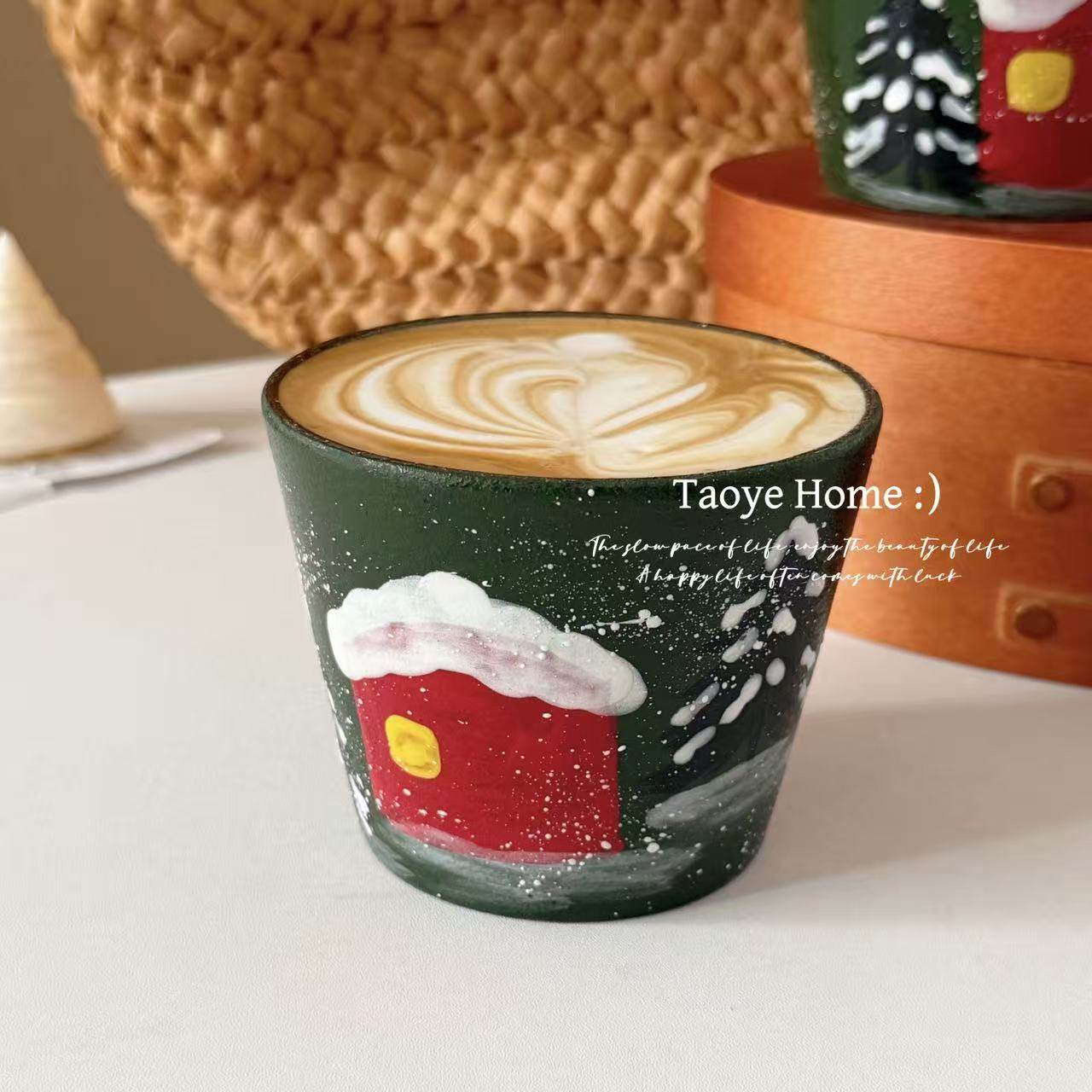 景德镇手绘紫砂圣诞浪漫雪屋猪口杯咖啡拿铁拉花杯高颜值杯子礼物,餐饮具,咖啡杯,淘宝优惠券,粉丝福利购,淘宝优惠卷