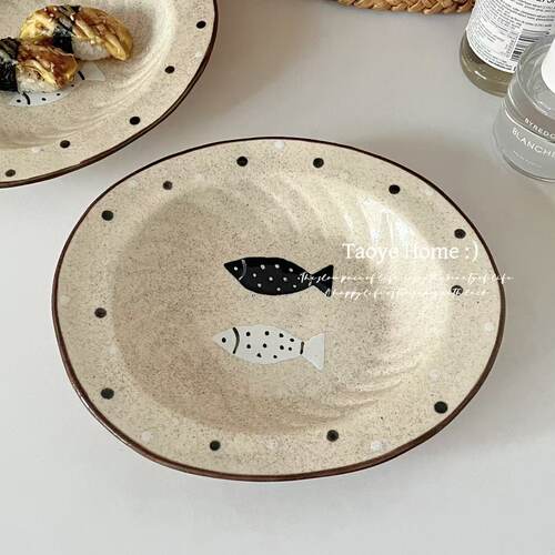 复古粗陶手作甜品盘子沙拉早餐盘