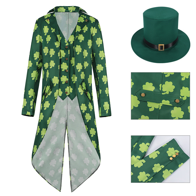 2025春秋新款男装爱尔兰派对四叶草长袖燕尾服外贸男士服饰套装潮