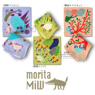 出口外贸单刺绣纱布无捻插画童话风纯棉小手巾装饰小布画小方巾