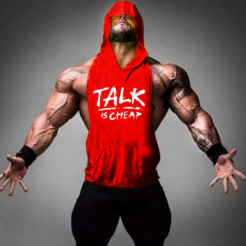 男士运动健身马甲户外跑步训练无袖连帽背心可印logo棉宽松透气