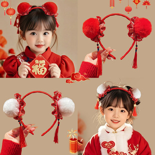 2026新年发箍女儿童过年发饰喜庆红色头箍可爱中国风拜年发卡头饰