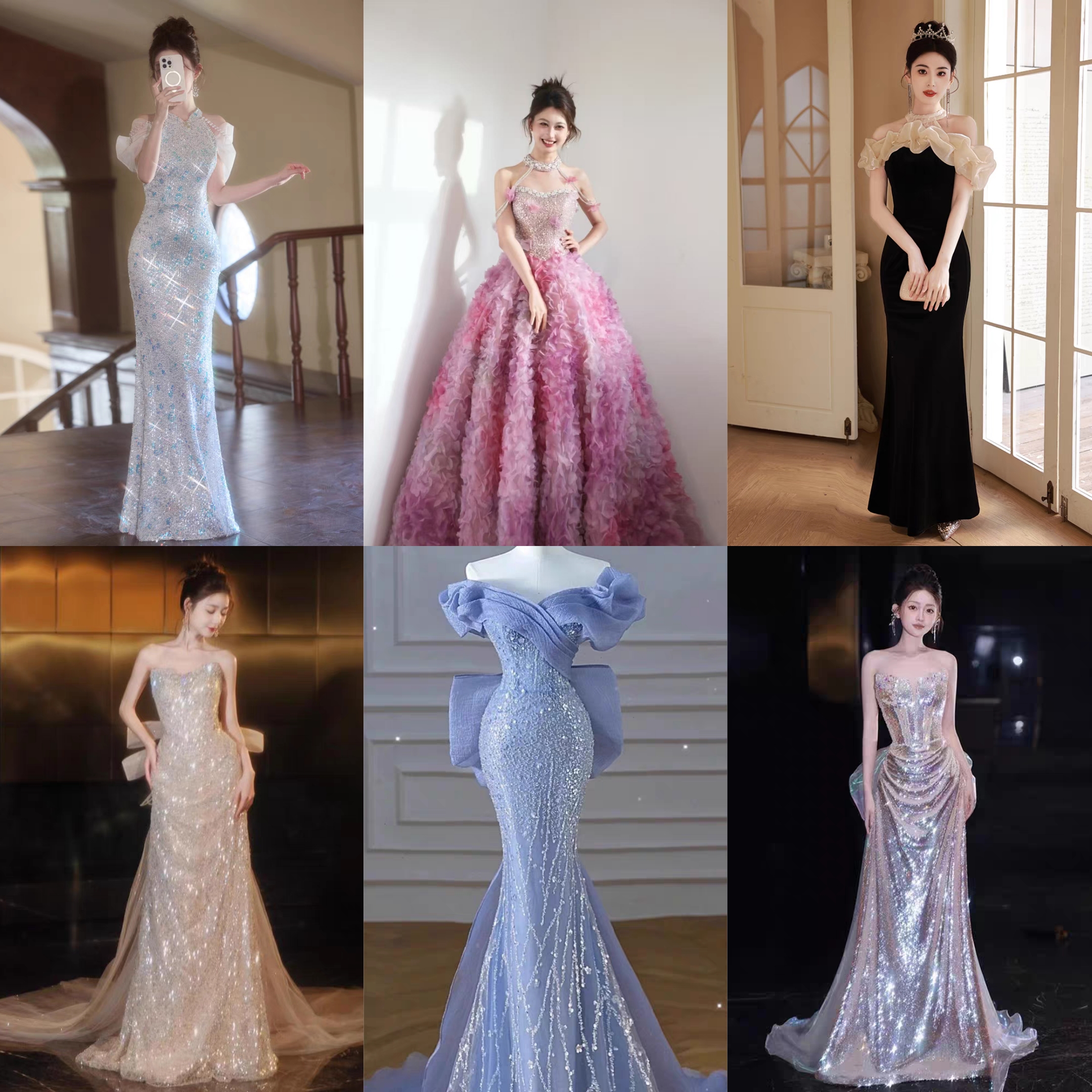 出租高定人魚魚尾藍婚宴肩霾禮服釘珠走秀霧裙服年一字敬酒會高級