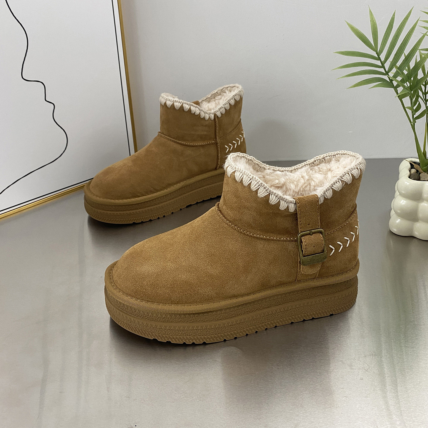 真皮厚底防滑加绒加厚保暖雪地靴女2025冬季新款羊毛套筒东北棉靴,女鞋,时尚雪地靴,淘宝优惠券,粉丝福利购,淘宝优惠卷
