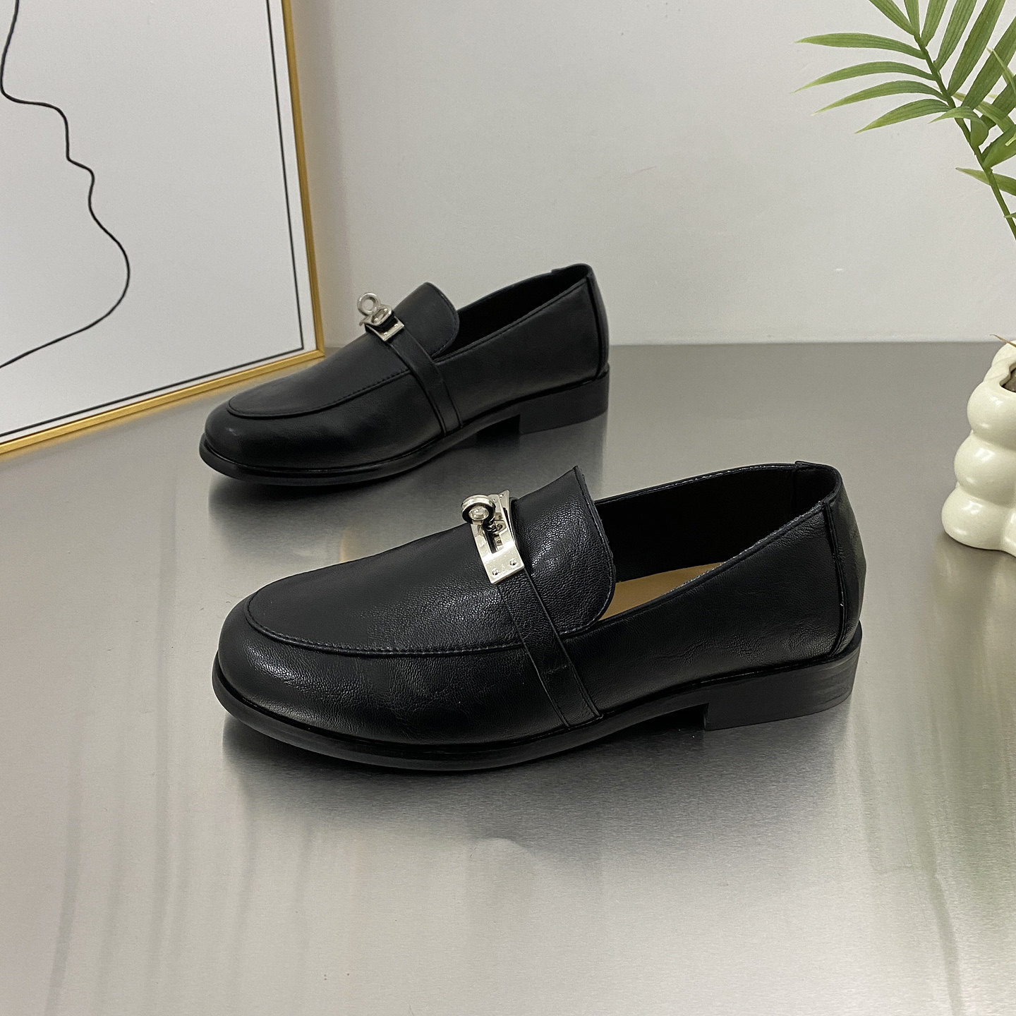 黑色锁扣乐福鞋女平底休闲单鞋2026春新款英伦风真皮一脚蹬小皮鞋,女鞋,乐福鞋（豆豆鞋）,淘宝优惠券,粉丝福利购,淘宝优惠卷