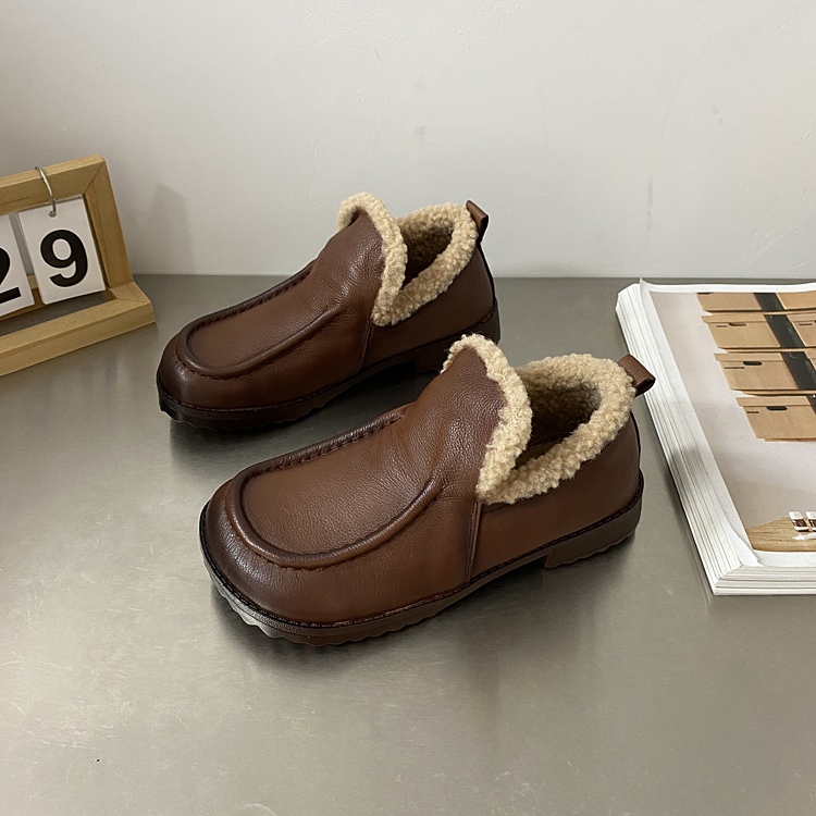 头层牛皮加绒保暖棉鞋软底雪地靴