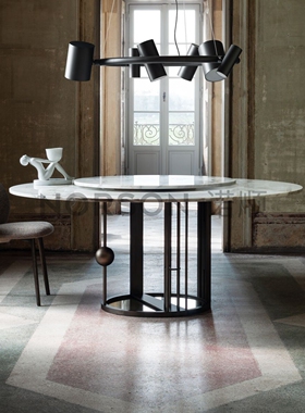 2024Ghidini1961 Merlino意式轻奢不锈钢圆形餐桌大理石餐台定制