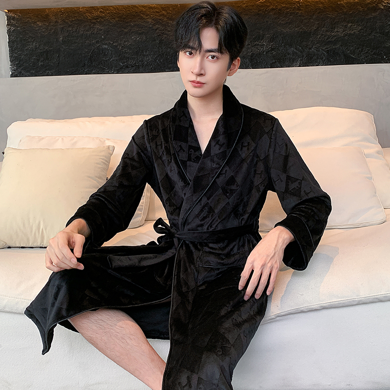 睡袍男士秋冬季海岛绒浴袍