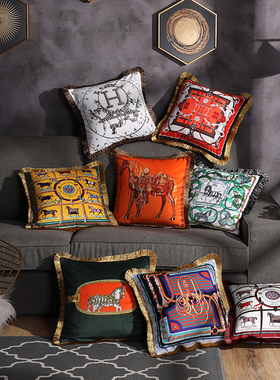 橙色马丽丝绒抱枕样板间沙发客厅美式欧式床头汽车靠背靠枕靠垫套