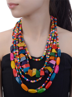 波西米亚多层串珠长款项链女 欧美时尚夸张项链亚马逊速卖通爆款