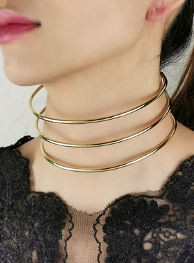 新款欧美夸张不规则朋克项链女 金属项圈颈圈项链颈箍聚会配饰女