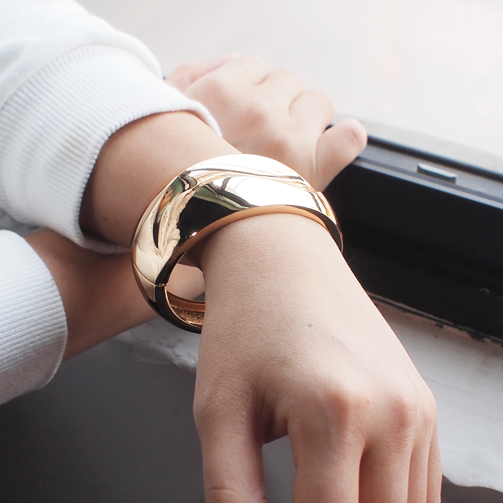 欧美夸张合金手镯女 百搭大气时尚光面金属宽边手镯酒吧配饰品