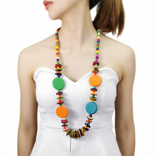 民族夸张手工椰子壳木珠长项链女 波西米亚夏威夷夏季珠宝配饰