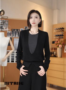 MTANG蜜糖女士新款舒适透气休闲绵羊毛打底假两件毛织上衣毛衣440