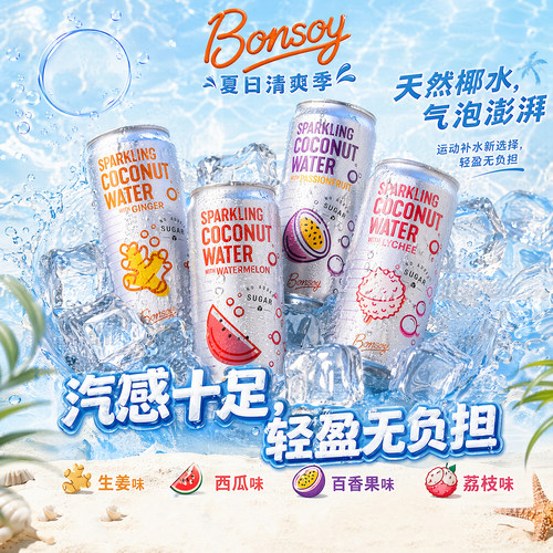 Bonsoy椰子气泡水含真果汁苏打水