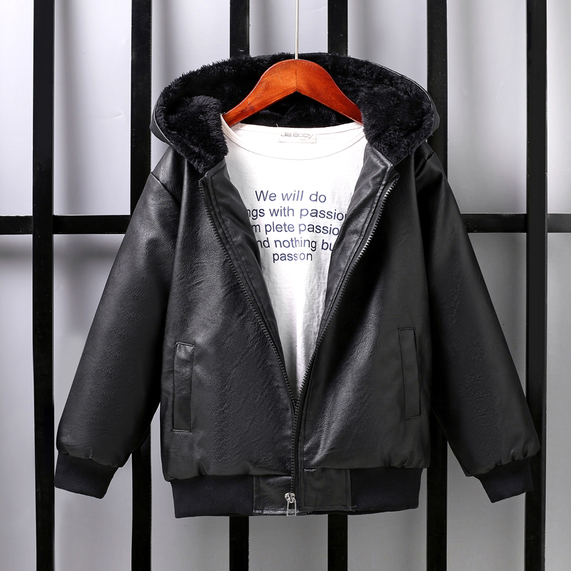 儿童装男童冬季皮衣外套童装中大童加绒加厚皮夹克男孩帅气外衣潮