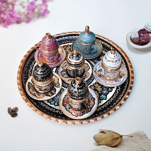 土耳其进口手工铜咖啡杯套装摆件