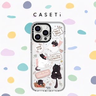 14防摔13全包12保护套MagSafe磁吸女 C家CASETI联名插画小猫透明适用苹果iPhone16promax手机壳15plus明星同款