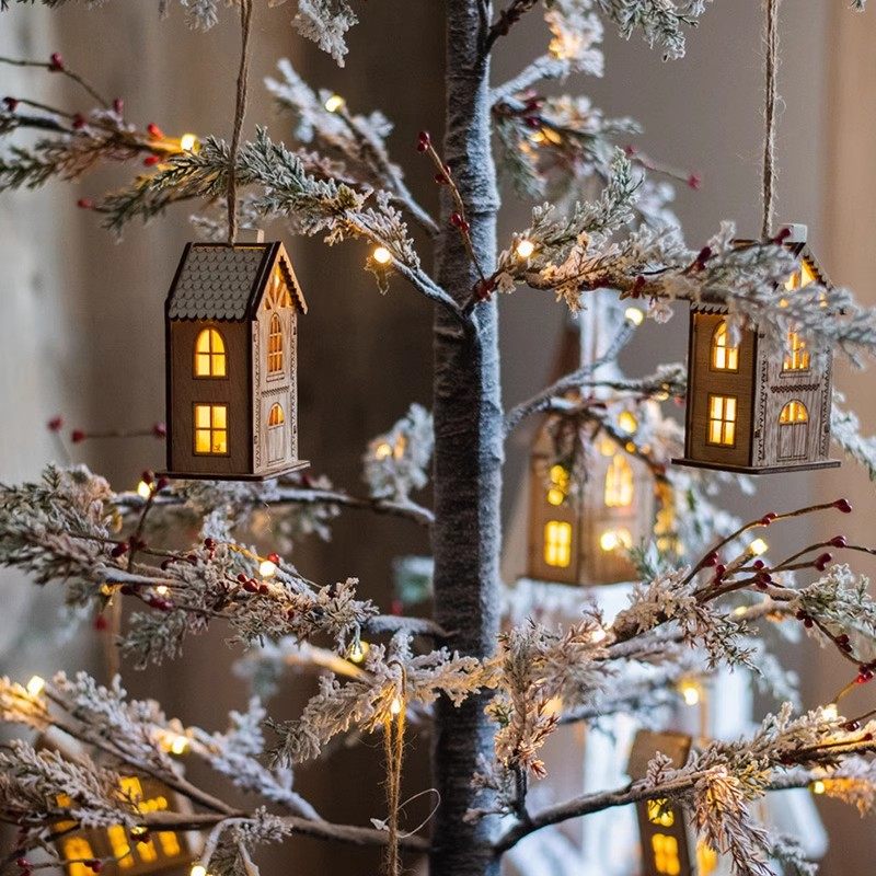 圣诞小房子木质创意桌面小摆件灯饰吊饰挂饰圣诞节装饰品礼物