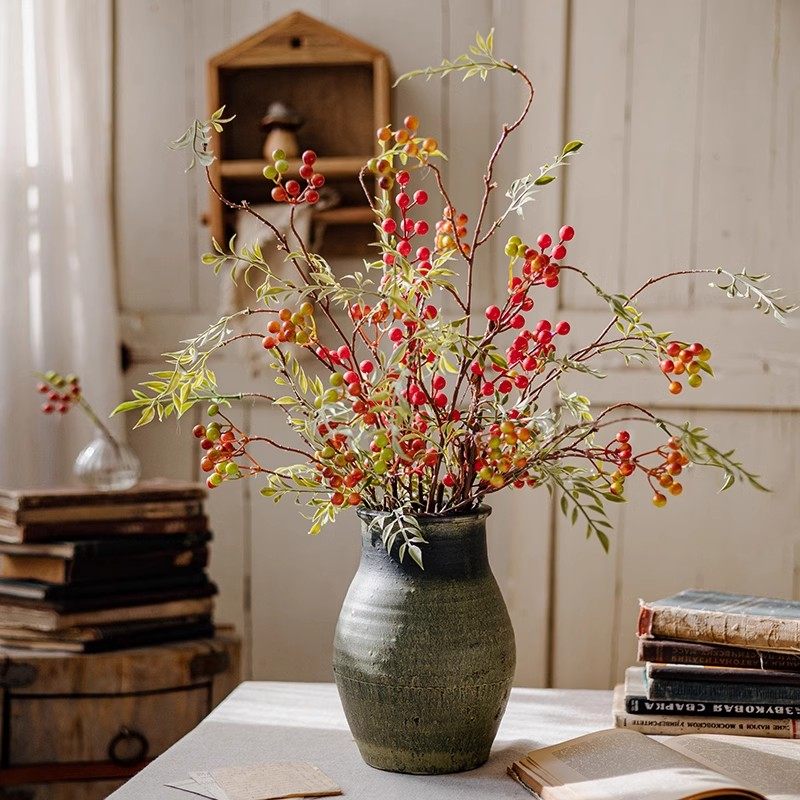 马桑果仿真花客厅落地假花摆件长枝秋实果实发财果浆果装饰品