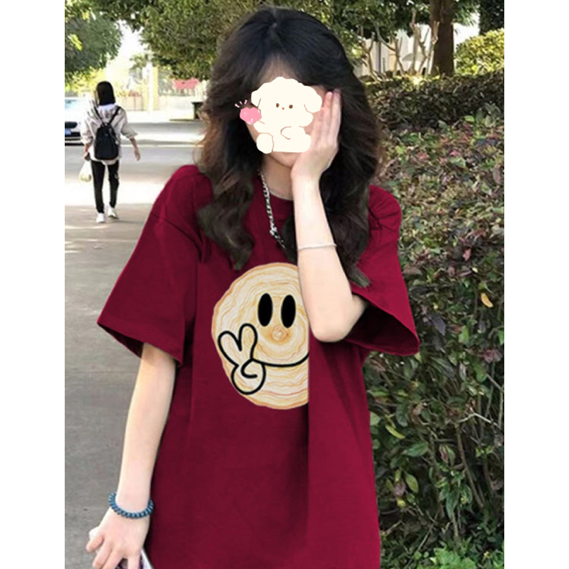 国潮纯棉短袖t恤女2023夏装美式vintage复古百搭休闲体恤上衣ins