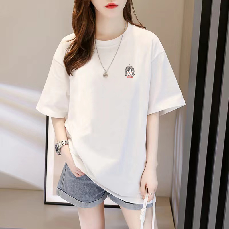 白色t恤女夏季短袖2023年新款纯棉中长款宽松休闲减龄衣服ins潮