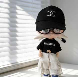 Zsiga娃衣潮酷黑色短袖T恤搭配工装裤嘎子姐帽子玩偶换装衣服