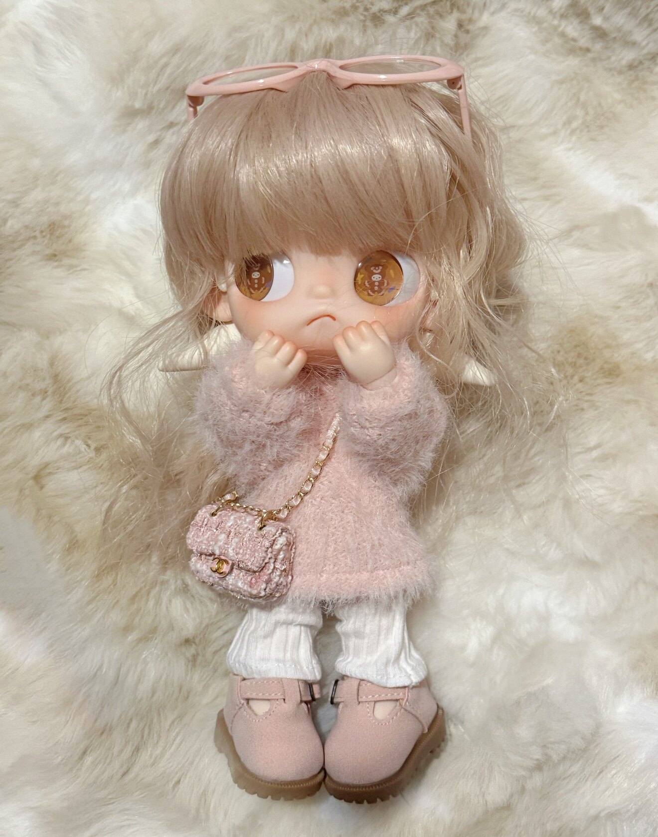 zsiga冬季粉色毛衣套装娃衣姜饼人眼镜包包穿搭嘎子姐可爱甜美