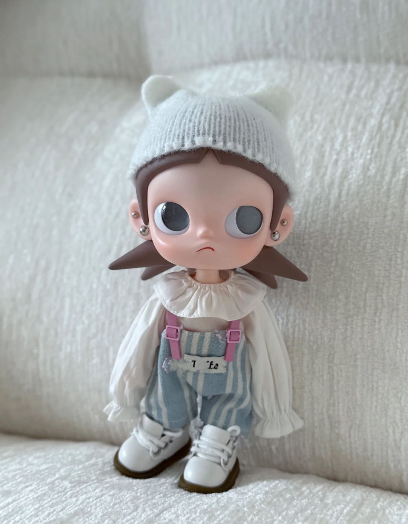 嘎子姐粉蓝条纹背带裤可爱套装超萌连体衣玩偶套装娃娃领上衣