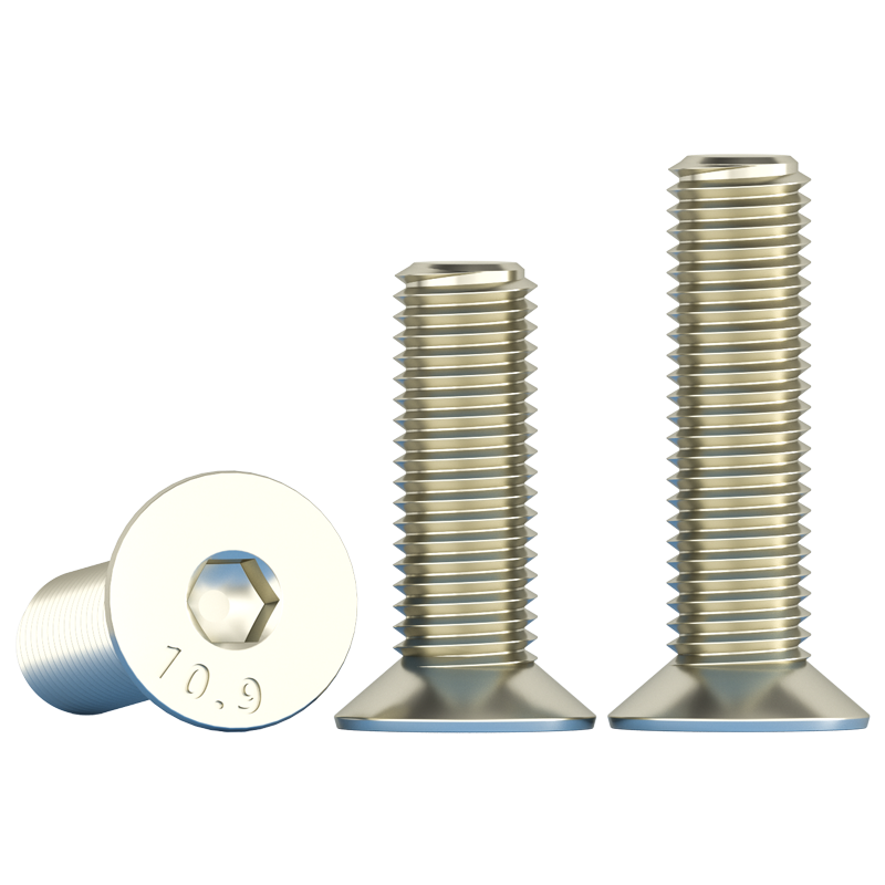 10.9级镀镍沉头内六角螺丝钉DIN7991平头内六角螺钉M1.6-M10