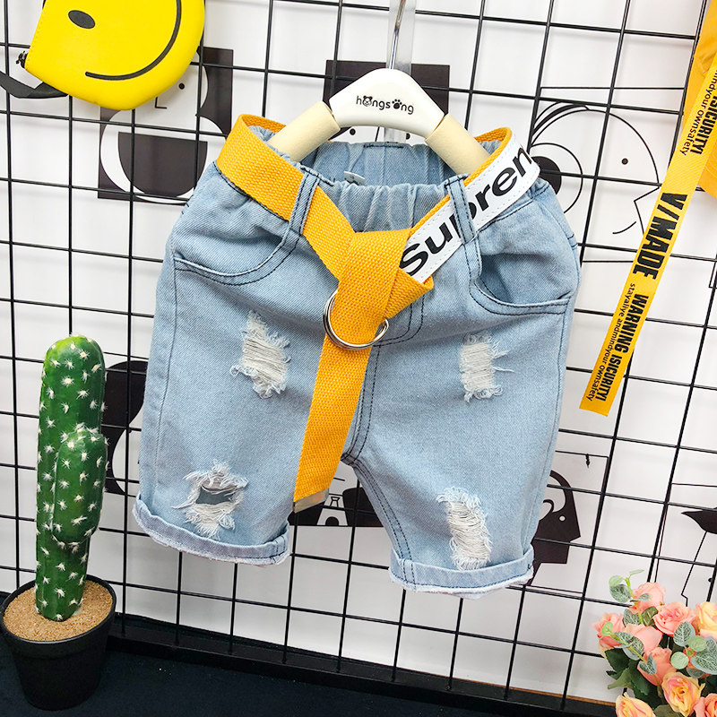 男童牛仔短裤2025夏季中小童宽松中裤韩版儿童洋气破洞五分裤子潮