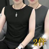 男士 背心无袖 纯棉t恤宽松外穿跨栏宽肩汗背心运动坎袖 2件 打底衫