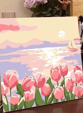 适用料涂c色画板郁金香花卉风景手工填充解压油彩卧
