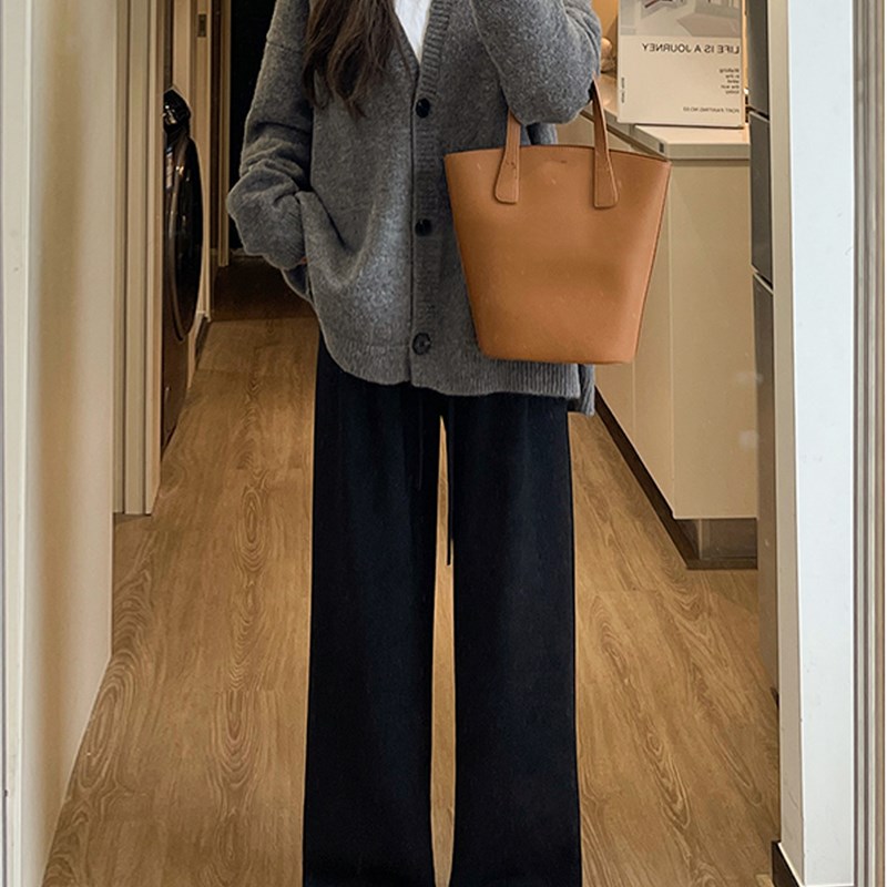 适用糯米裤女秋冬胖妹p妹mm加绒加厚高腰宽松垂感慵懒直筒休闲阔