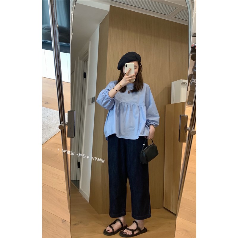 适用大码女装胖妹妹mm软薄v日系牛仔阔腿夏季高腰宽松显瘦九分裤2