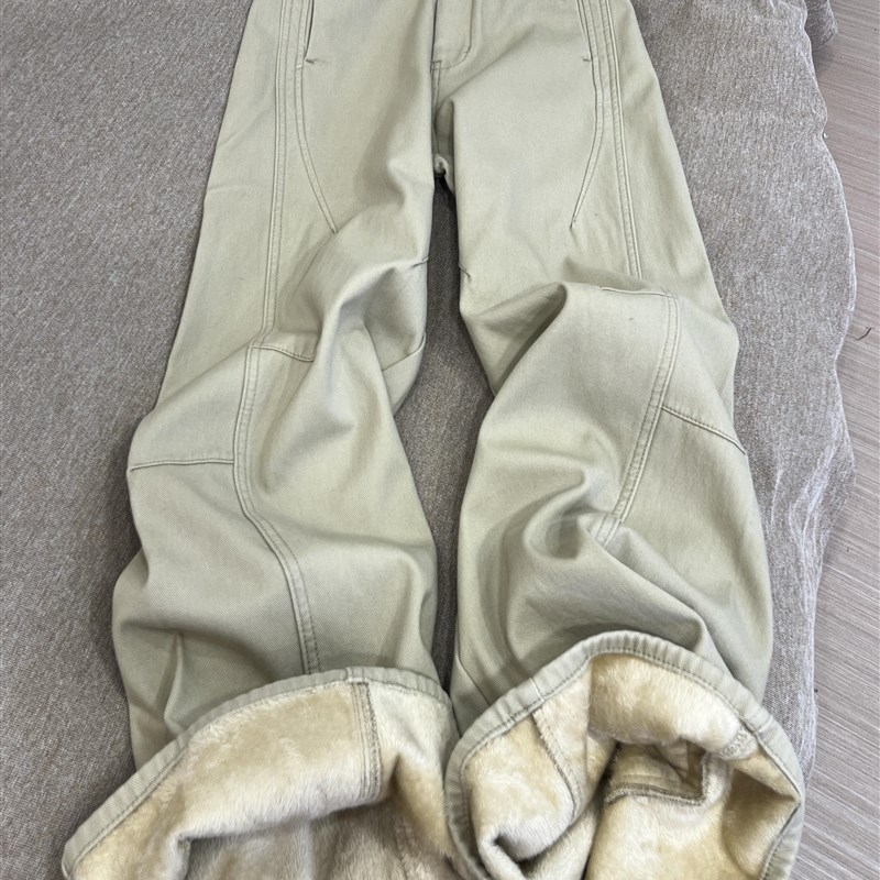 适用加绒加厚弯刀裤宽松直u筒牛仔裤女秋冬新款高腰显瘦百搭窄版